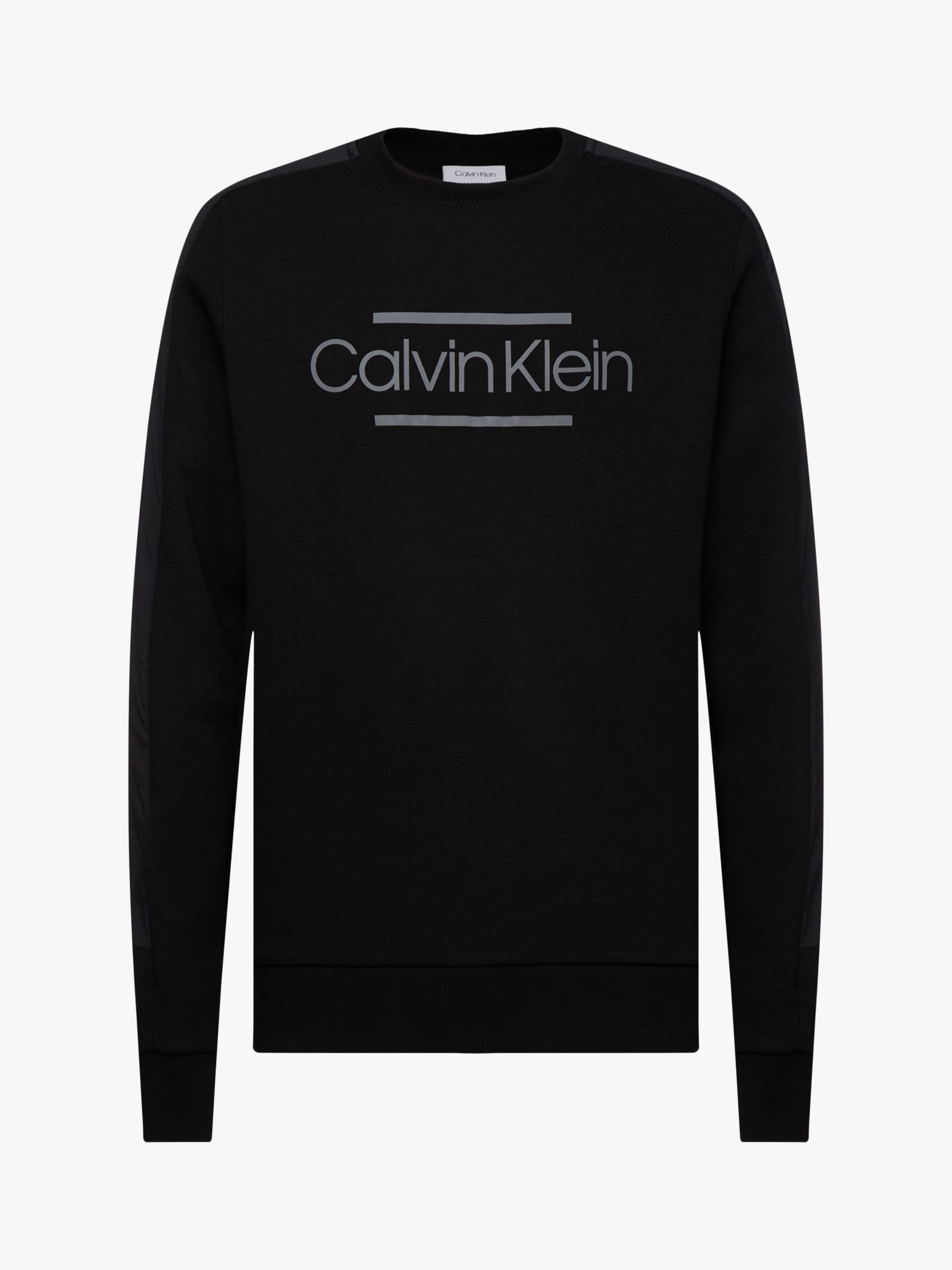 Calvin Klein Logo Crew Neck Jumper, Black at John Lewis & Partners