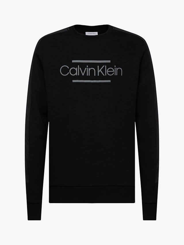 Calvin Klein Logo Crew Neck Jumper, Black at John Lewis & Partners
