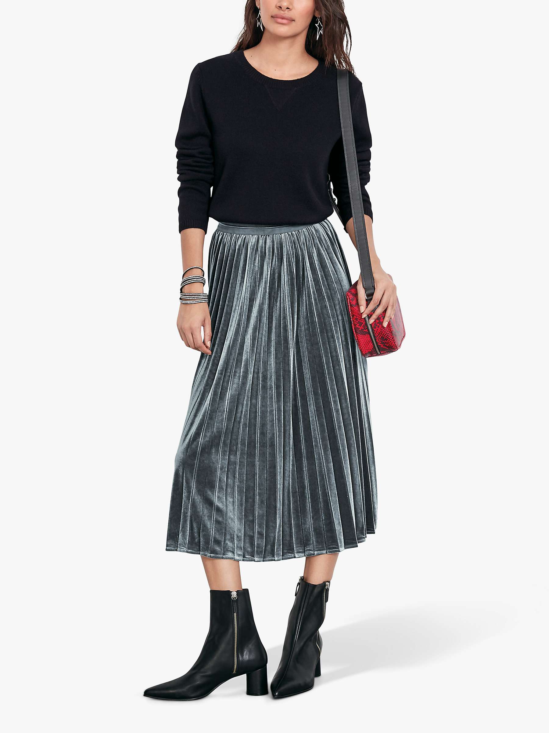 hush Esme Velour Skirt, Dark Grey at John Lewis & Partners