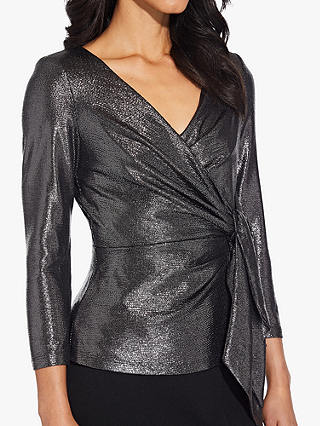 Adrianna Papell Metallic Knot Wrap Top, Black/Gunmetal