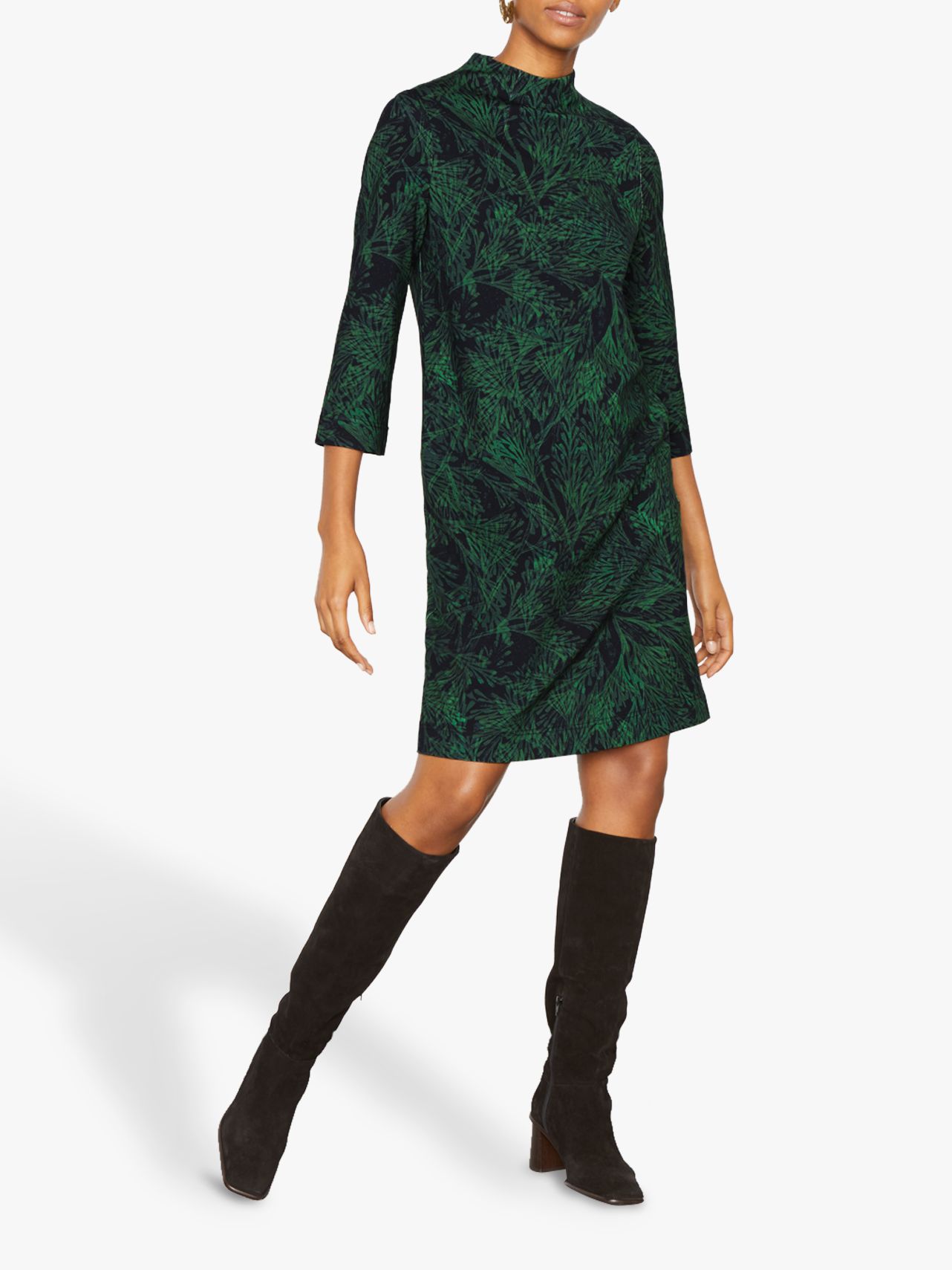 Jigsaw Layered Leaf Jersey Dress, Emerald