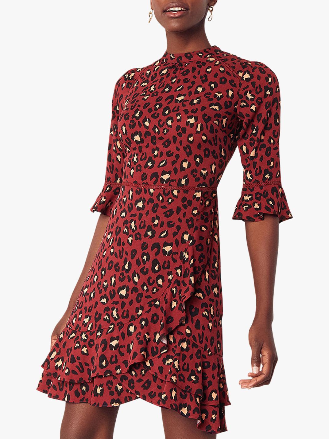 Oasis Belinda Leopard Print Dress, Burgundy