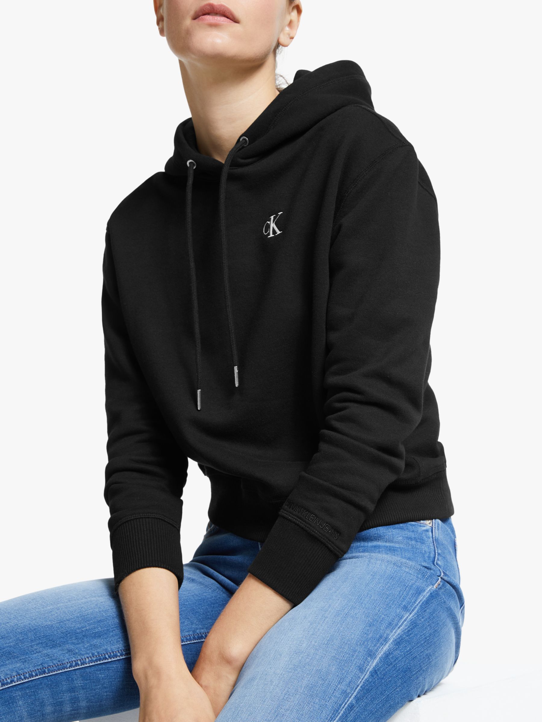 Calvin Klein Jeans Embroidered Logo Hoodie, Black