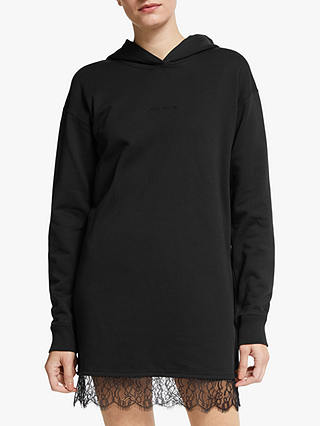 Calvin Klein Jeans Hooded Lace Hem Sweatshirt Dress, CK Black