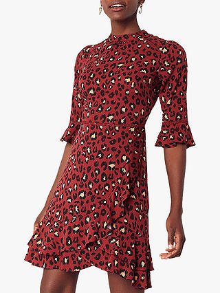 Oasis Belinda Leopard Print Dress, Burgundy