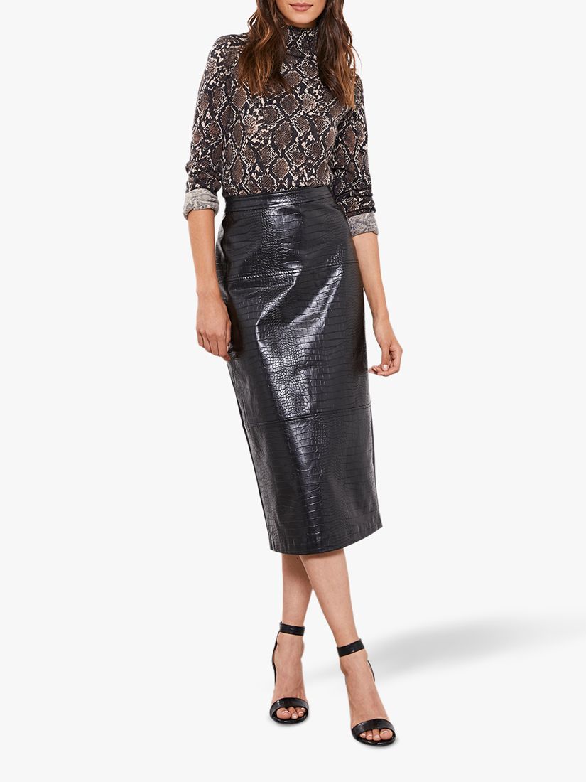Mint Velvet Faux Leather Midi Skirt, Crocodile at John Lewis & Partners