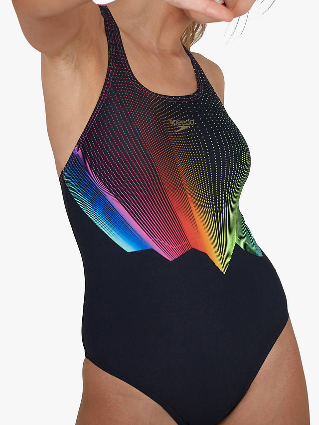 Black Speedo Womens' Swimsuit ColourGlow Placement Digital Printed Medalist 