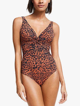 John Lewis & Partners Yala Leopard Print Twist Front Control Swimsuit, Flame