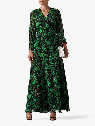 Whistles Valerie Woodland Floral Maxi Dress, Green/Multi