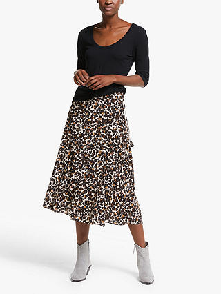 AND/OR Abstract Animal Print Midi Skirt, Natural