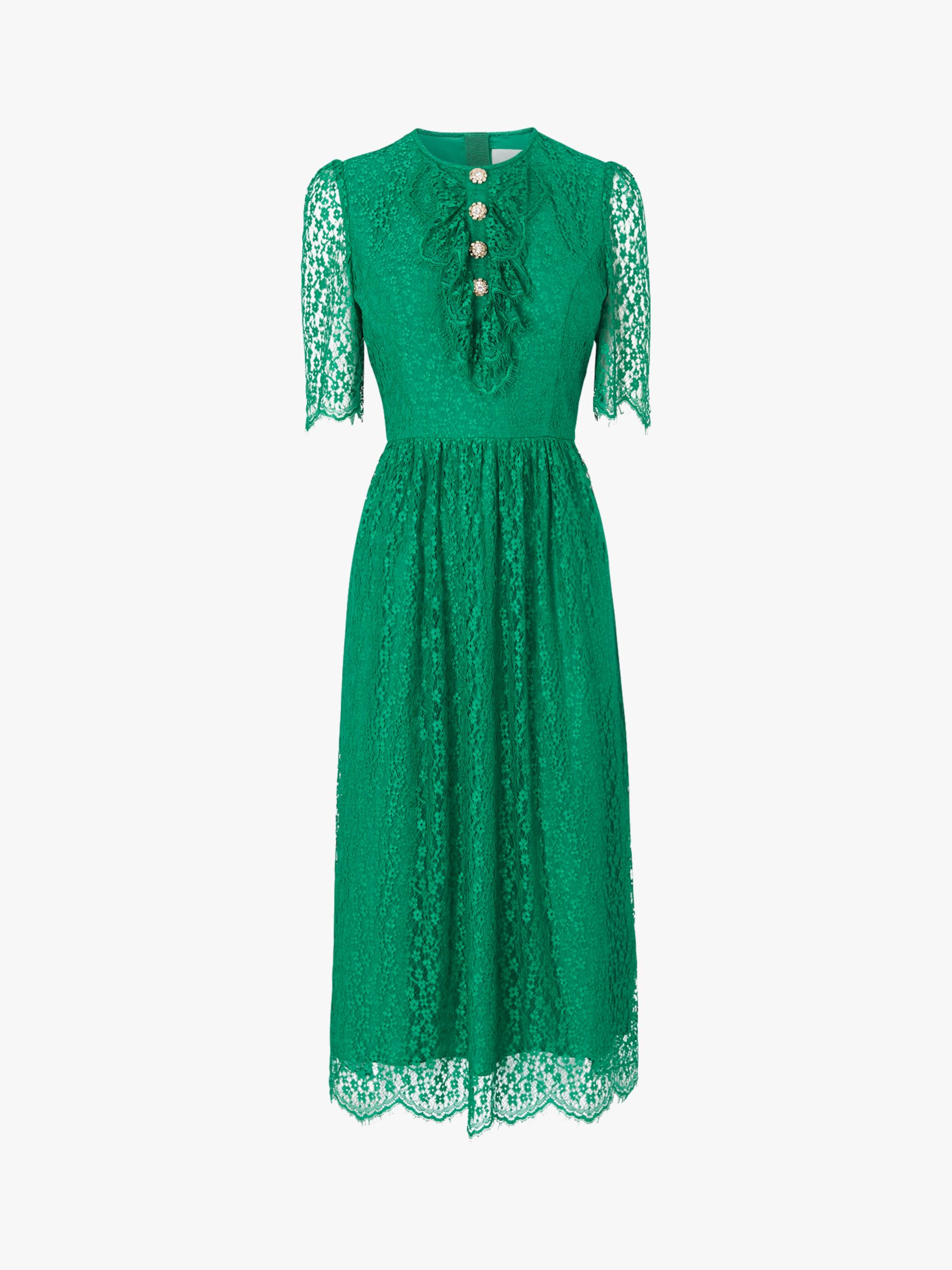 L.K.Bennett Mallory Lace Bow Tea Dress, Fern Green