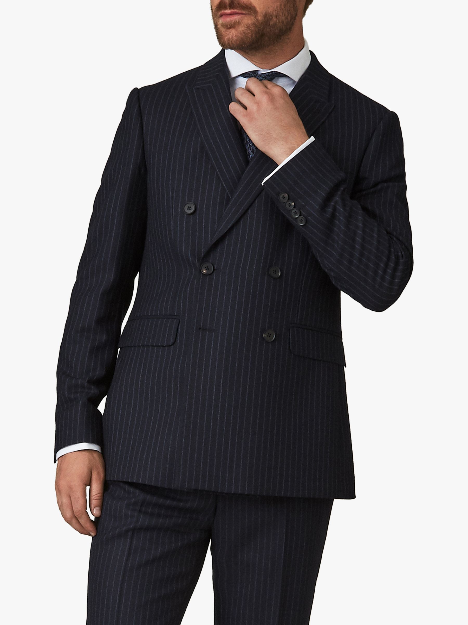 Jaeger Wool Pinstripe Regular Fit Double Breasted Suit Jacket, Navy