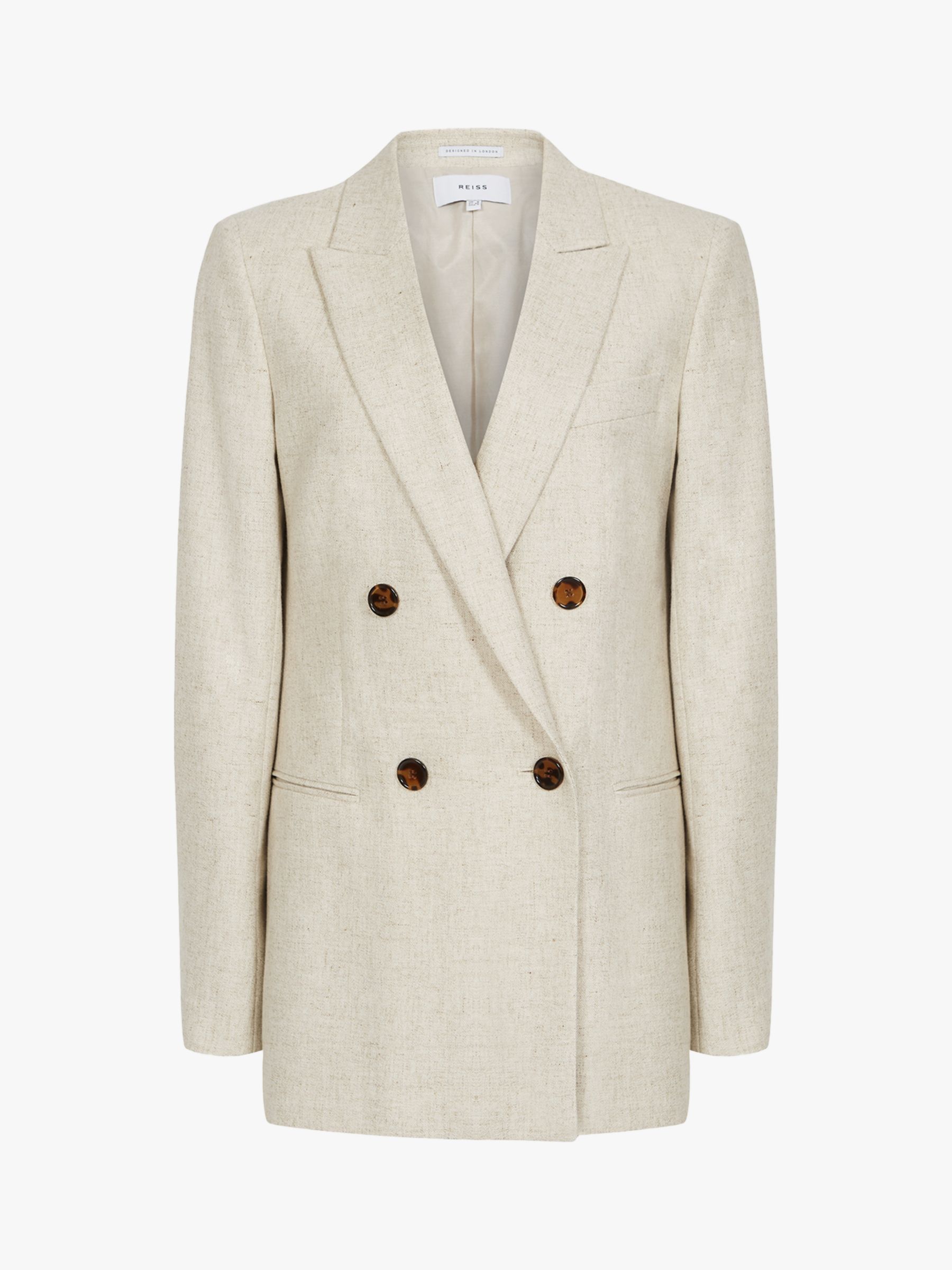 Reiss Lauren Double Breasted Longline Tailored Jacket, Oatmeal