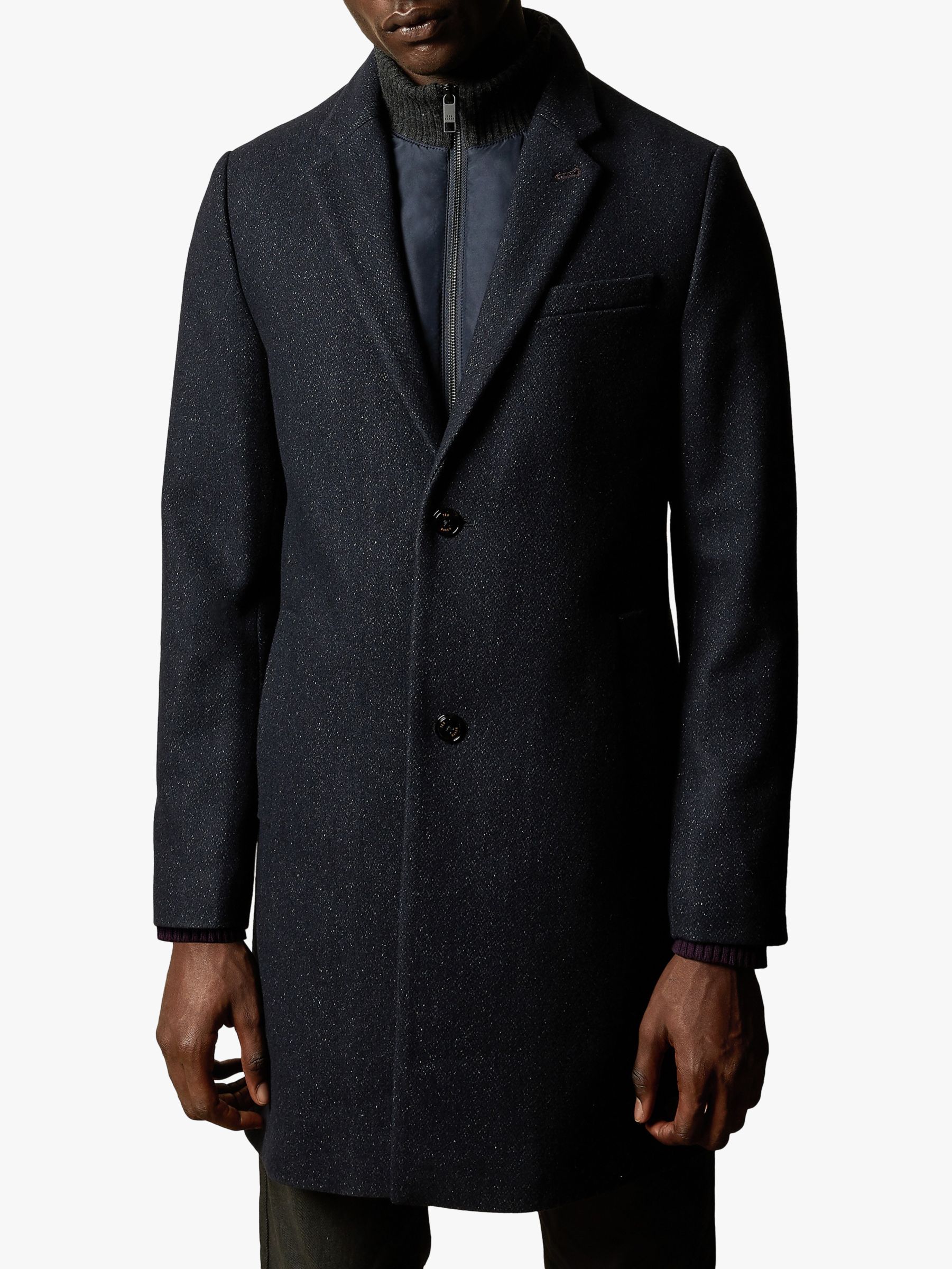 Ted Baker Saffend Semi Plain Wool Overcoat, Navy