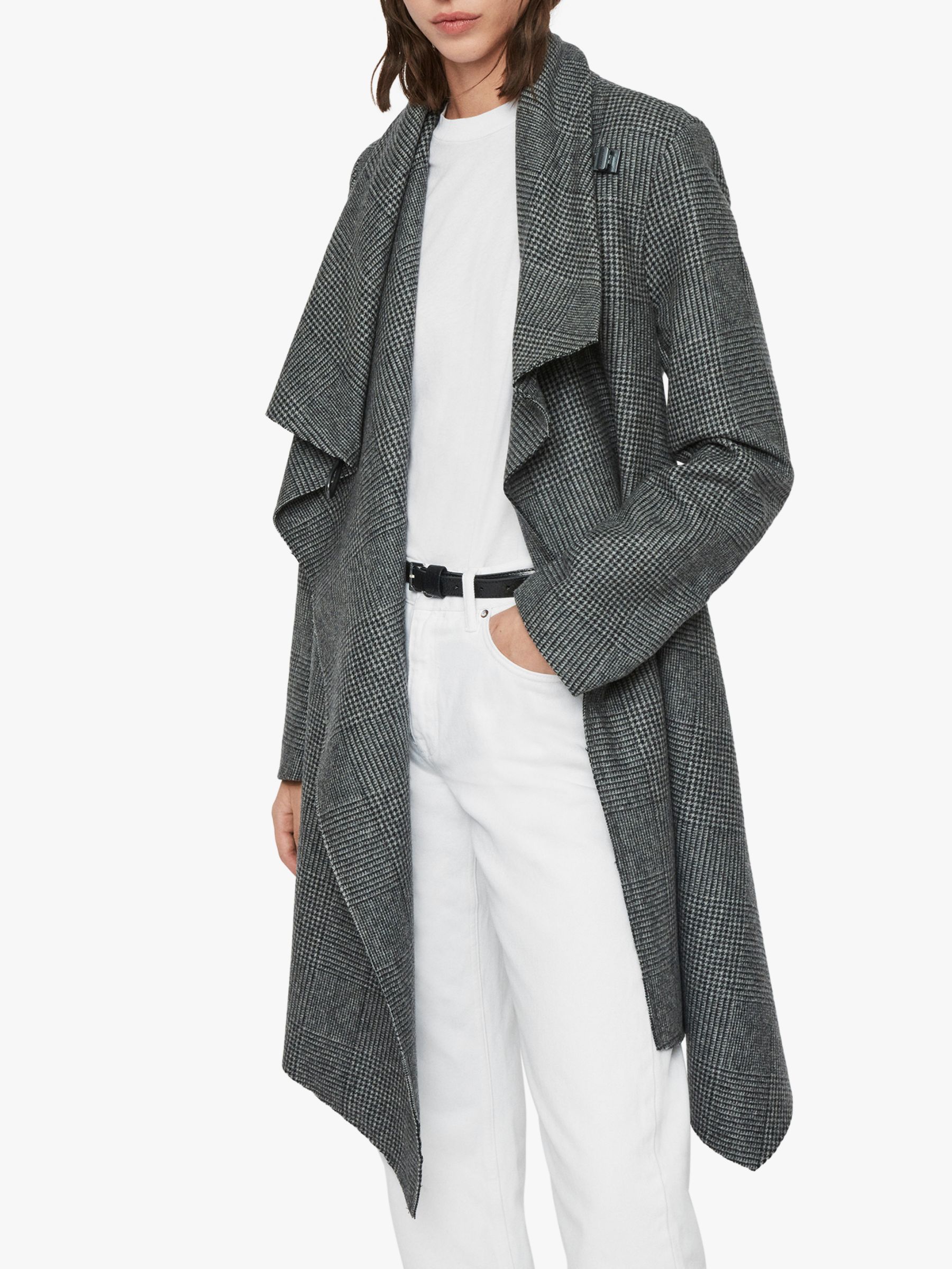 AllSaints Monument Check Coat, Black/White