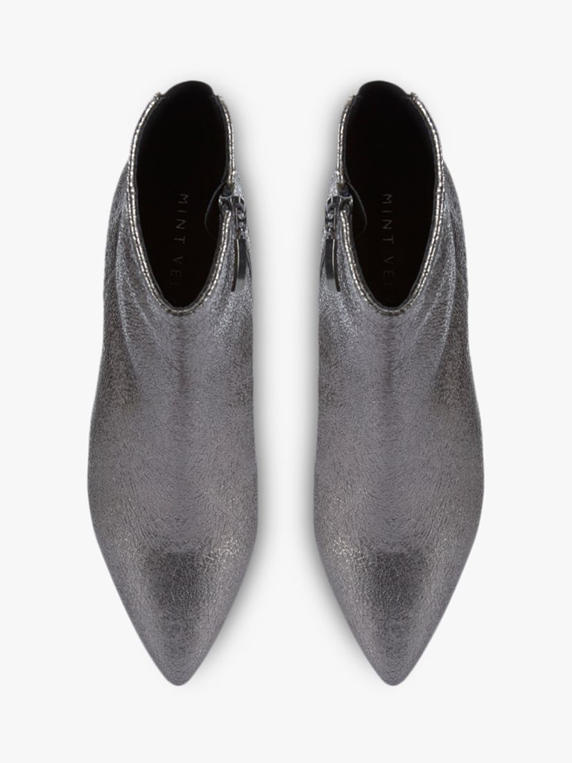 Mint Velvet Lorna Metallic Leather Ankle Boots, Dark Grey