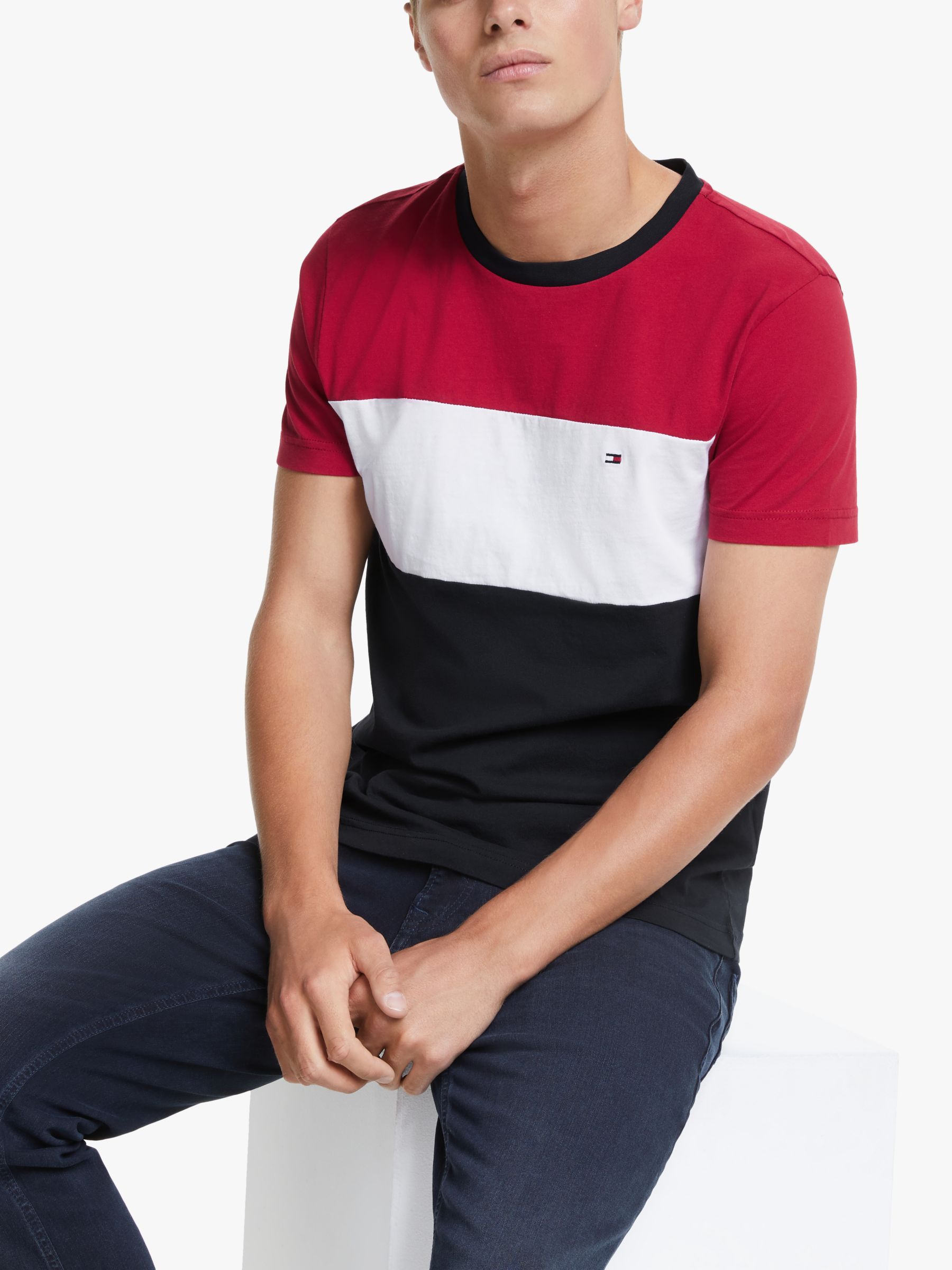 Colour Block T-Shirt, Red/White/Blue, S