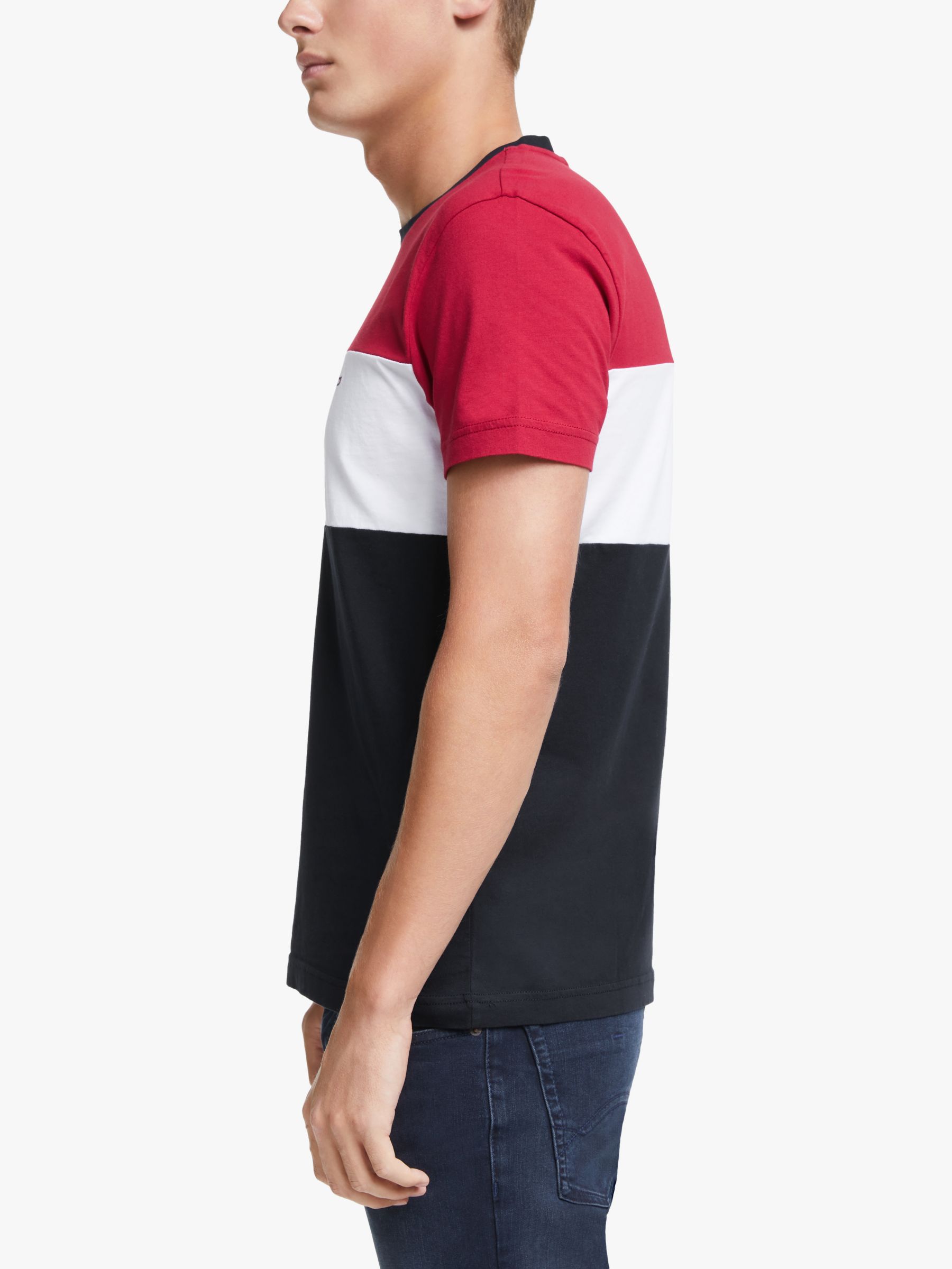 MENS TOMMY HILFIGER COLOUR BLOCK NAVY//RED T-SHIRT PA1 RRP £44.99