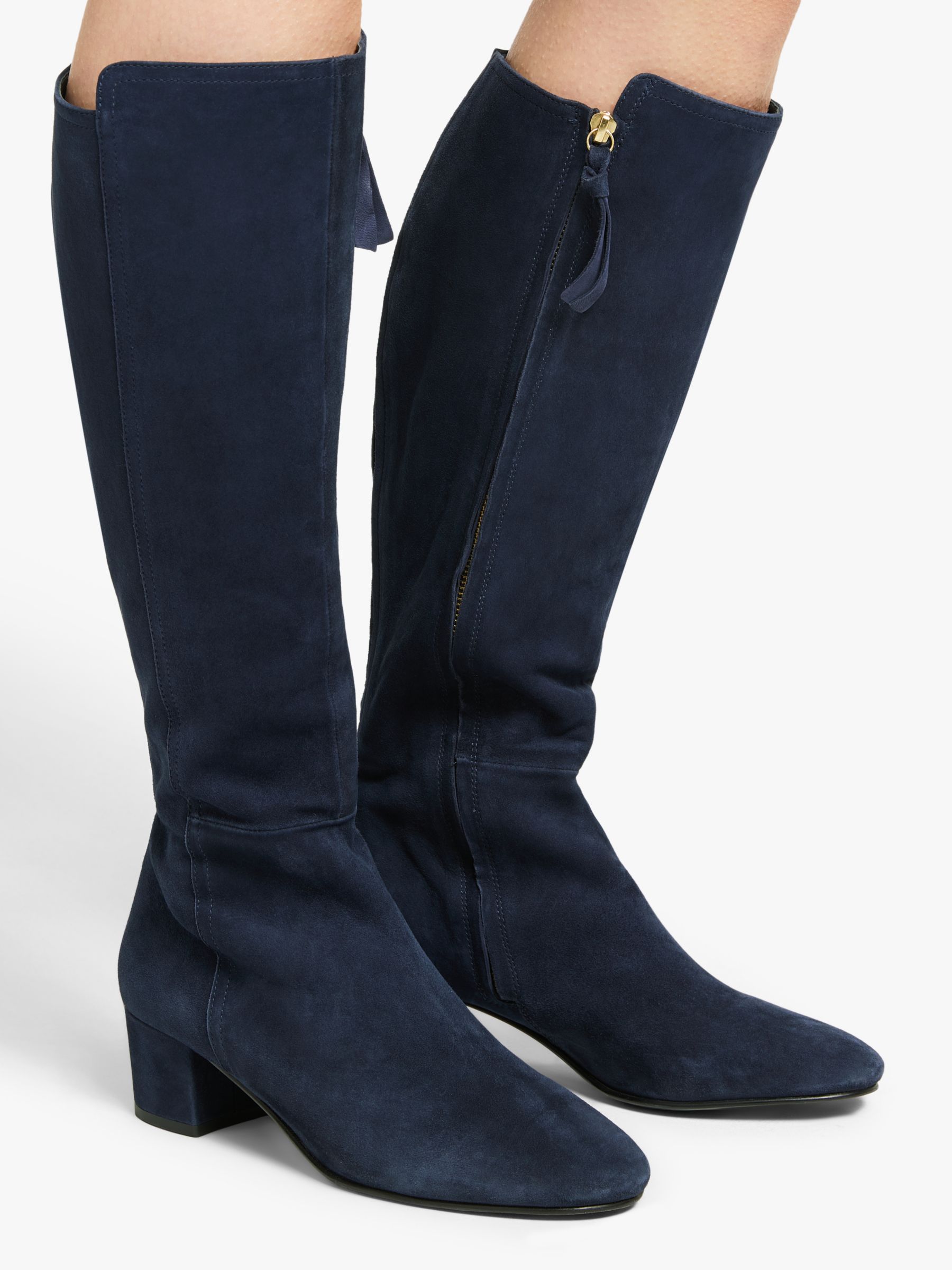 navy blue suede knee high boots