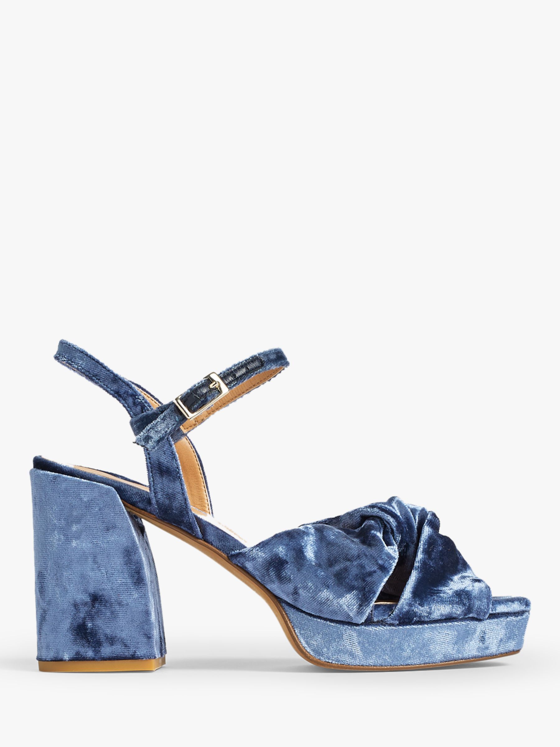 Jigsaw Chunky Platform Velvet Sandals, Blue, 3