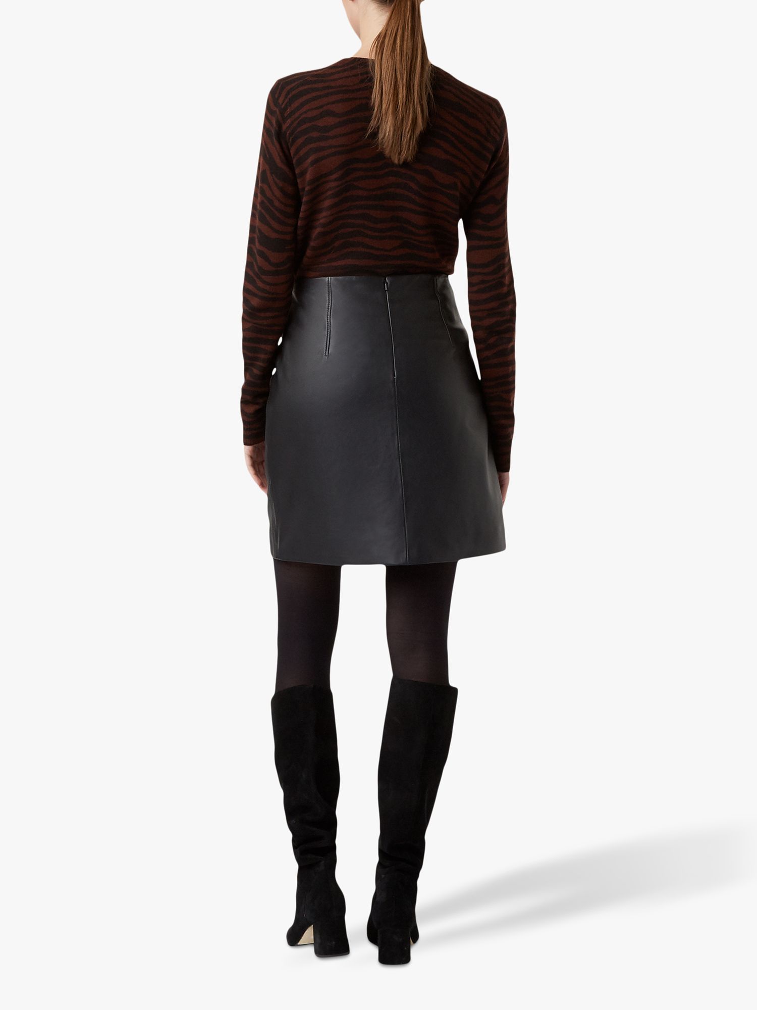 Hobbs Jenny Leather Skirt, Black at John Lewis & Partners