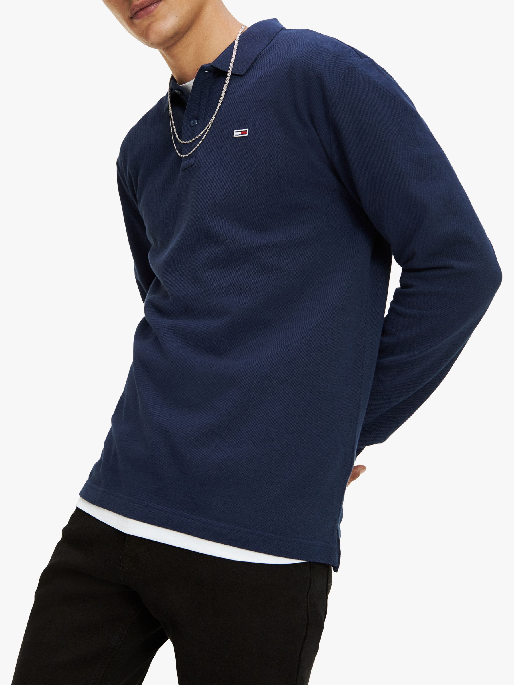 Tommy Jeans Tommy Classics Long Sleeve Polo Shirt, Black Iris