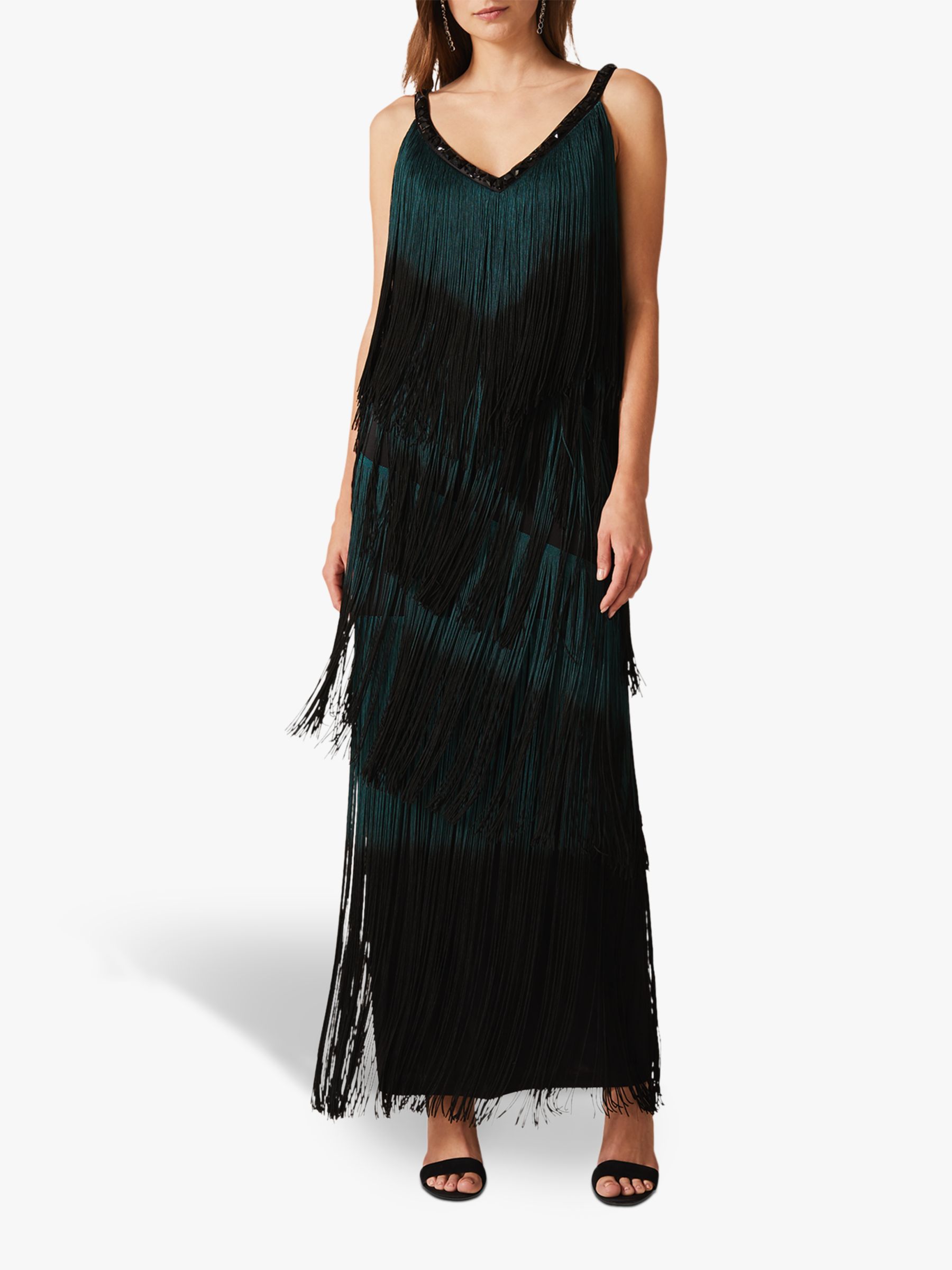 Phase Eight Tina Tassel Maxi Dress, Black/Forest at John Lewis & Partners
