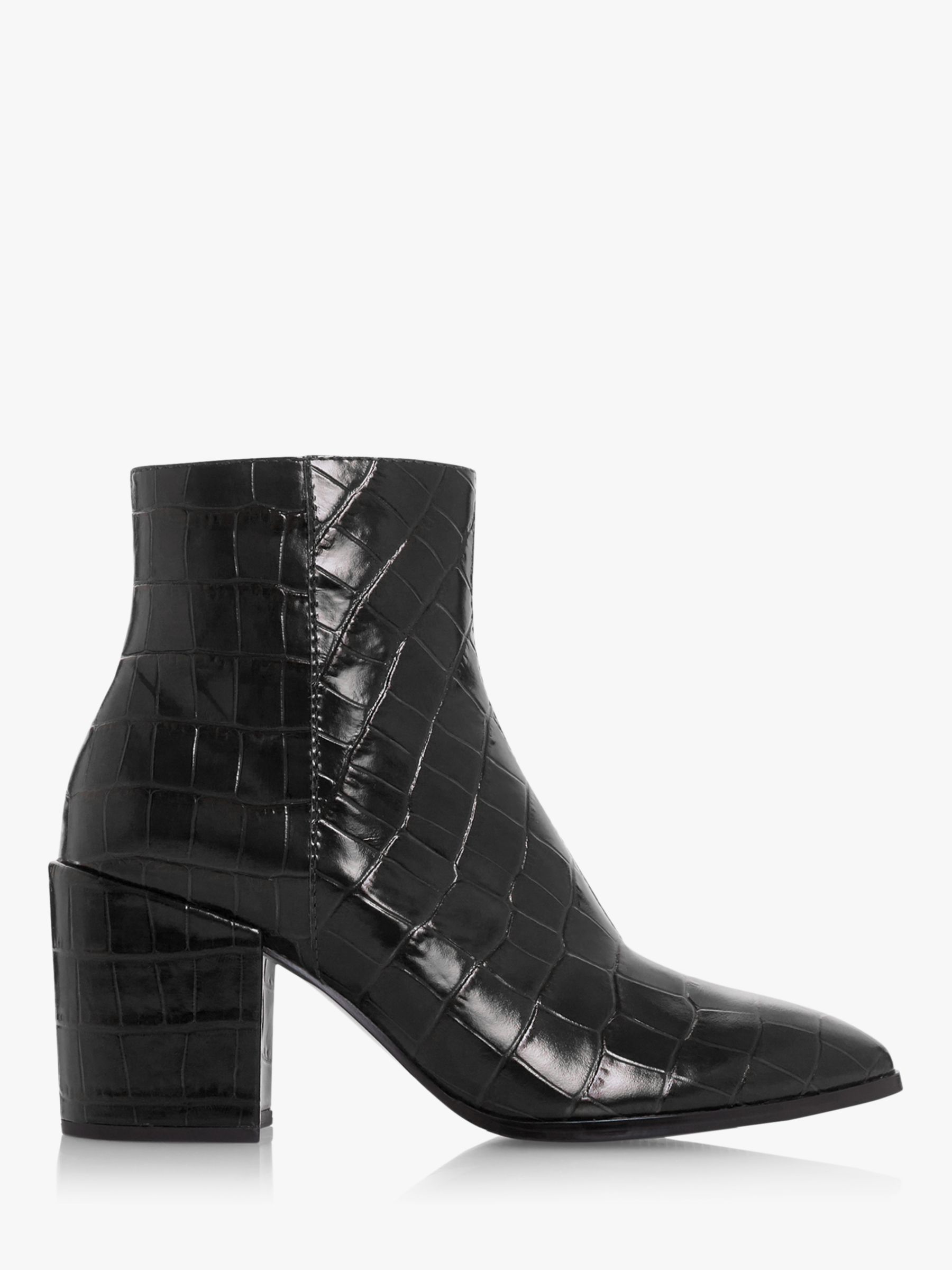 Dune Croc-Effect Pointed Toe Leather Ankle Boots, Black