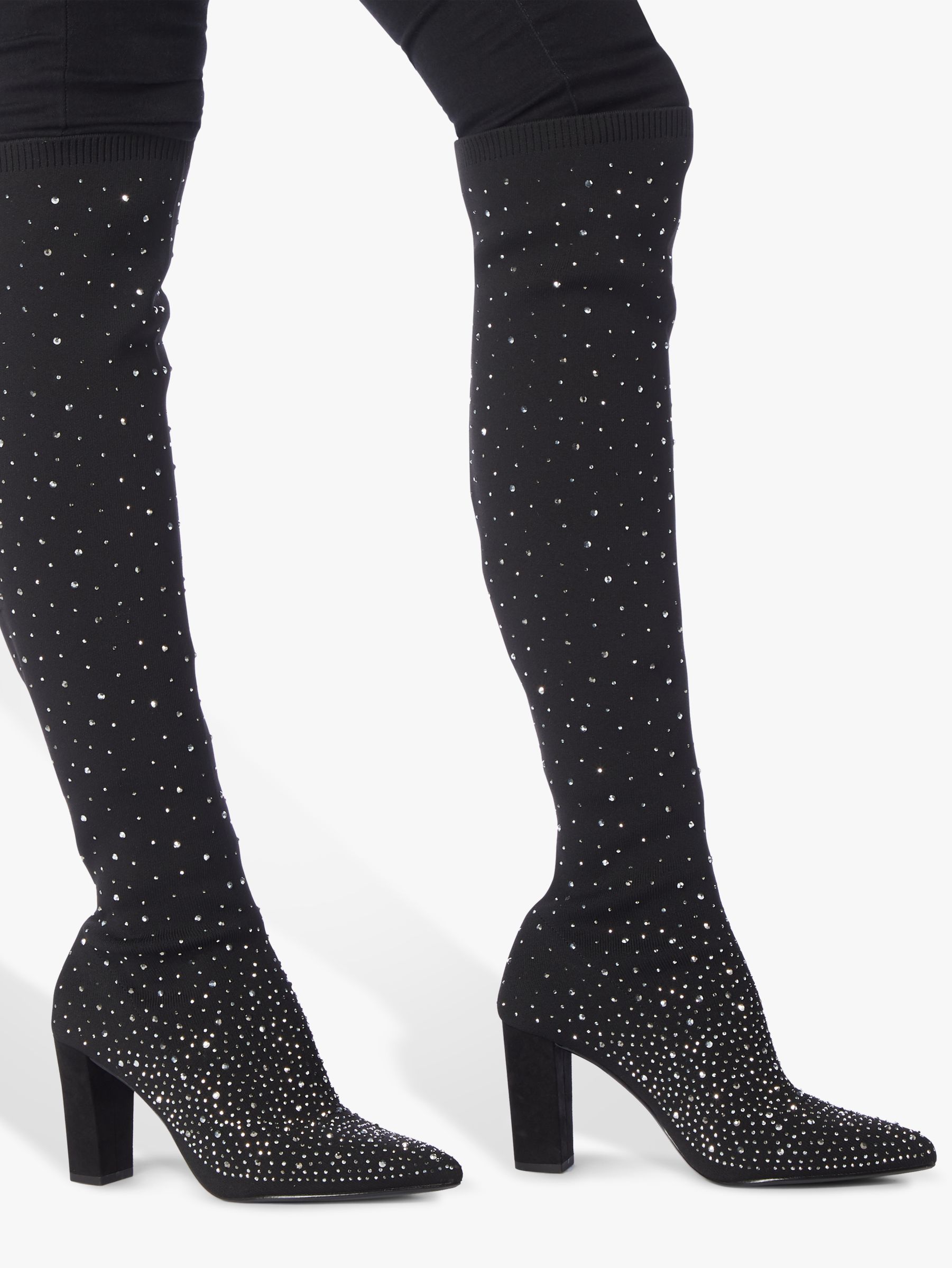 Dune Starlight Knee High Diamante Sock Boots, Black at John Lewis