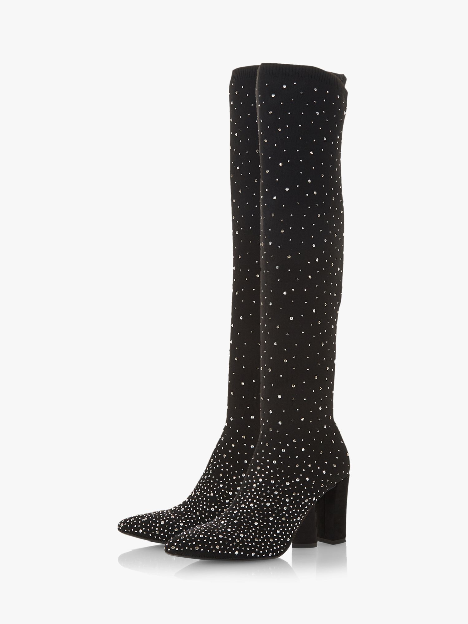 Dune Starlight Knee High Diamante Sock Boots, Black