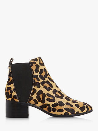 Dune Ozzi Leather Low Block Ankle Boots, Leopard Print