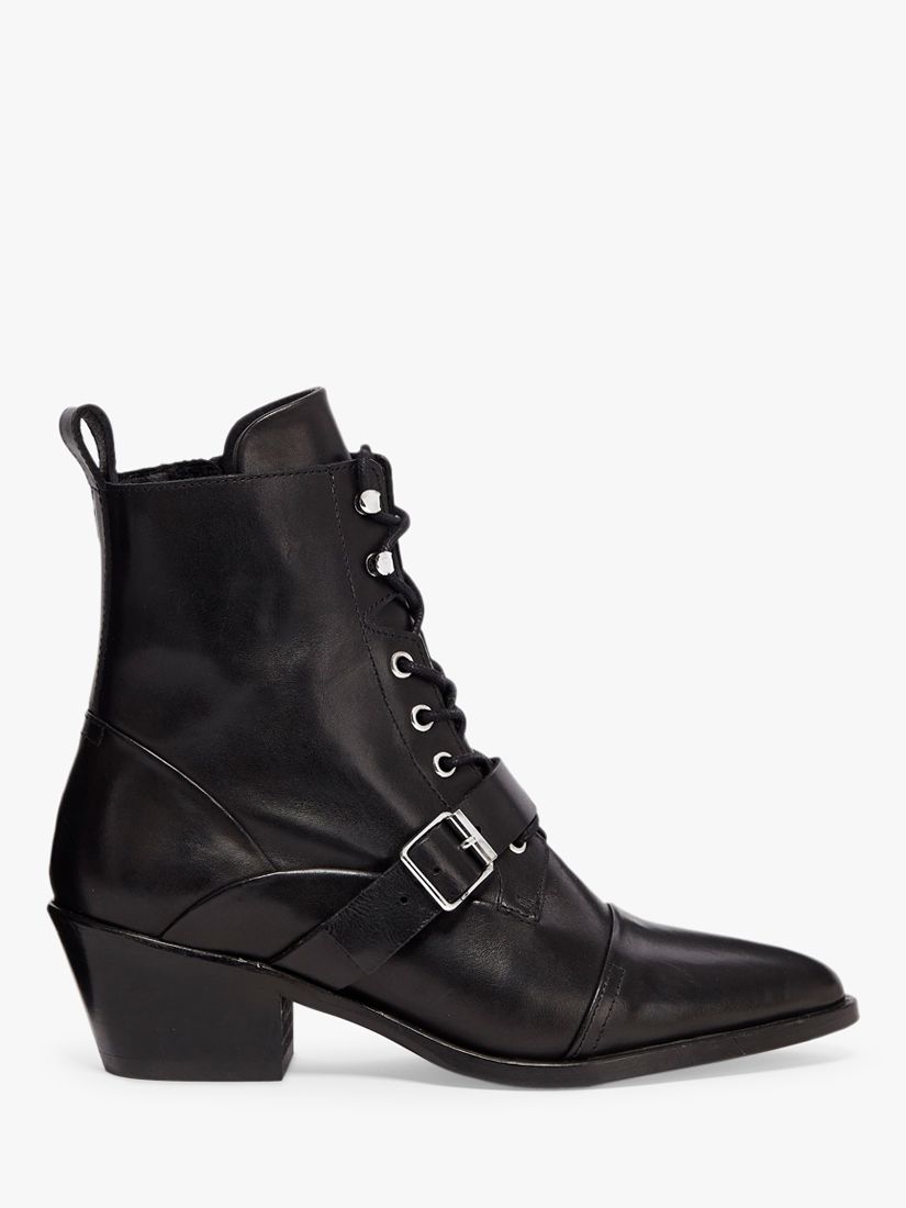 AllSaints Katy Leather Pointed Ankle Boots, Black at John Lewis & Partners