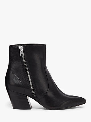 AllSaints Aster Leather Western Pointed Toe Heeled Boots, Black