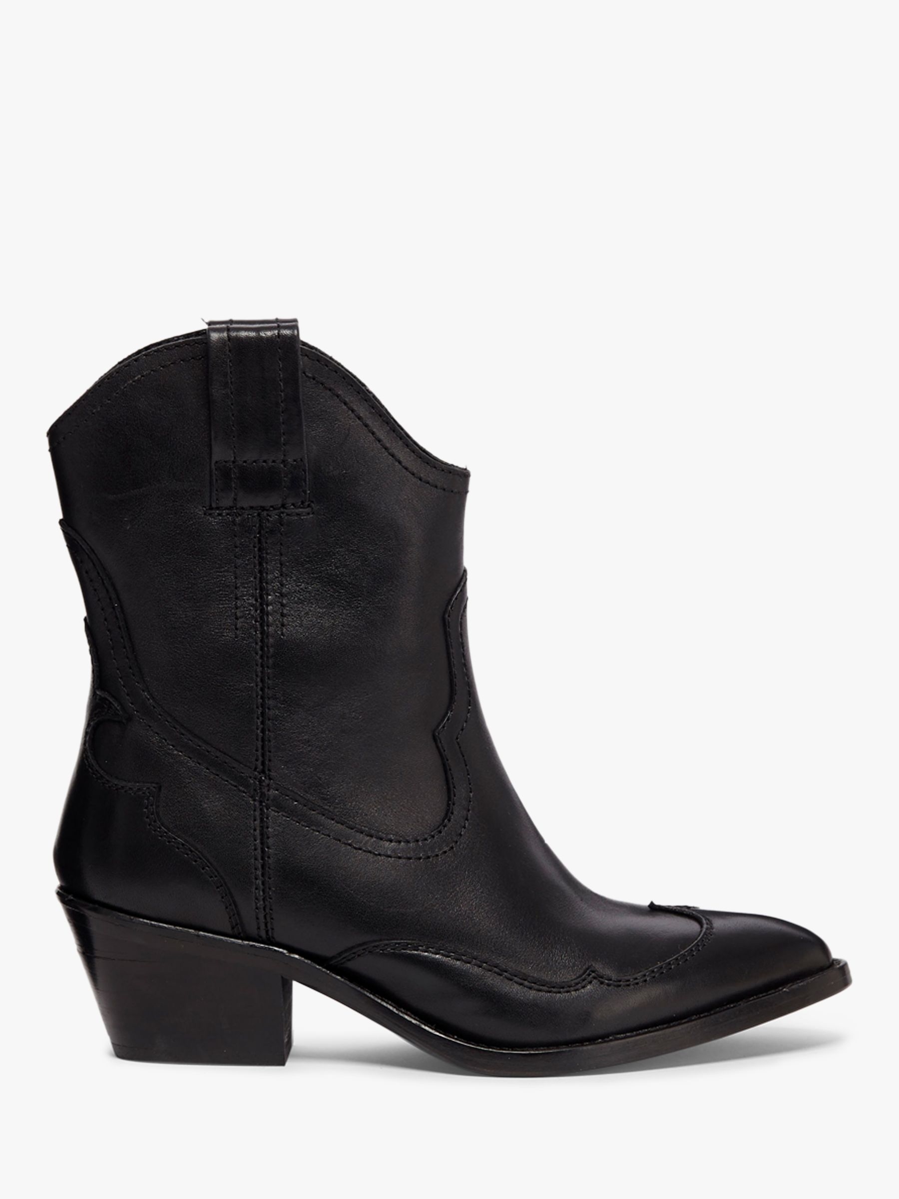 AllSaints Shira Western Leather Cowboy Boots, Black