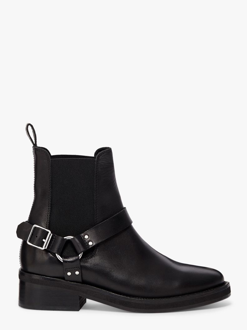 AllSaints Salome Leather Buckle Ankle Boots, Black at John Lewis & Partners