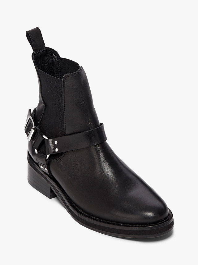 AllSaints Salome Leather Buckle Ankle Boots, Black, 3