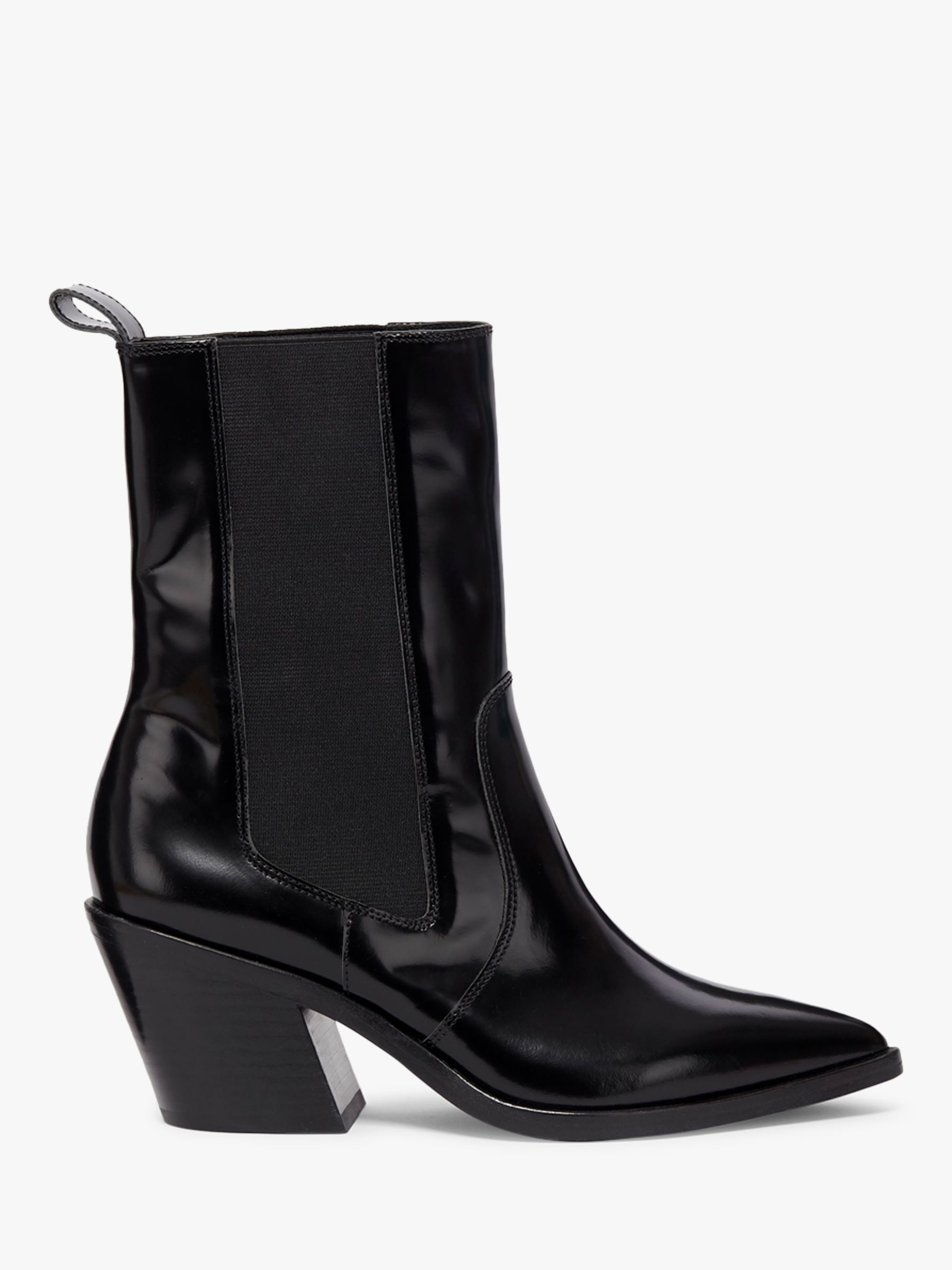 AllSaints Carolina Leather Pointed Toe Heeled Boots, Black at John ...