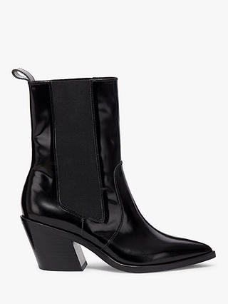 AllSaints Carolina Leather Pointed Toe Heeled Boots, Black