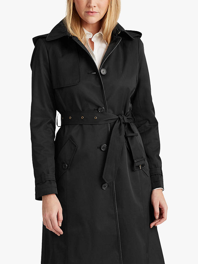 Lauren Ralph Lauren Curve Trench Coat, Black at John Lewis & Partners