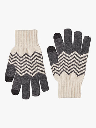 French Connection Chevron Touch Screen Gloves, Black/Classic Cream
