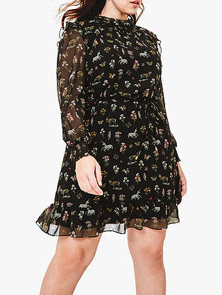 Oasis Curve Reggie Chiffon Blouse Dress, Black/Multi