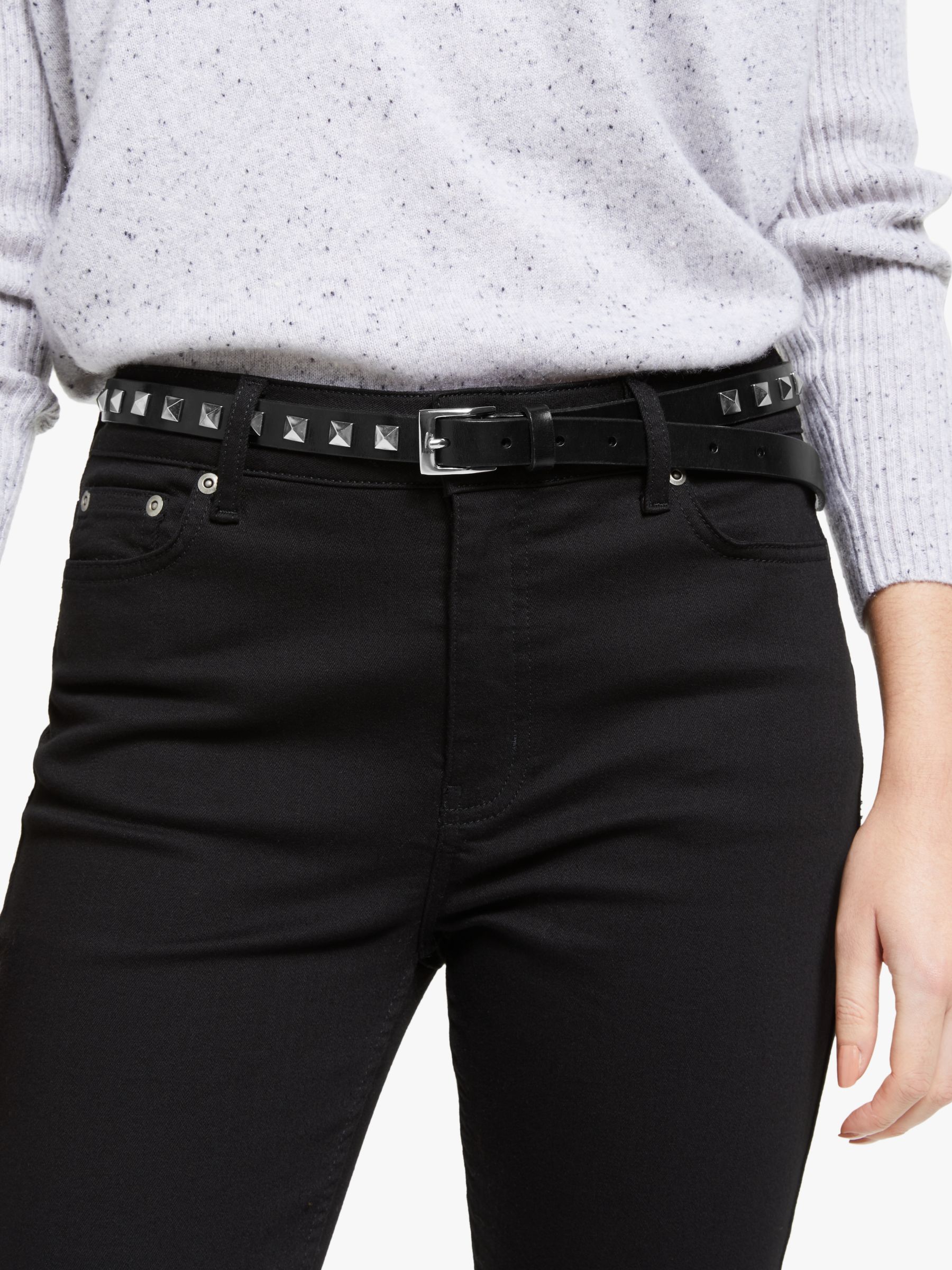 John Lewis & Partners Nicole Studded Leather Jeans Belt, Black