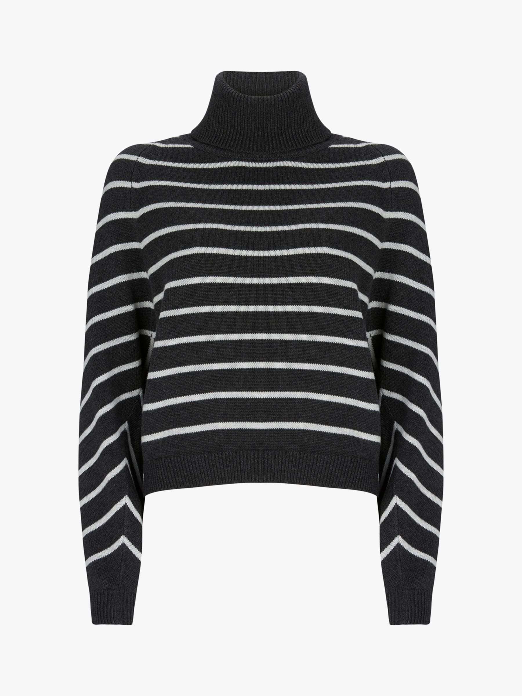 Mint Velvet Striped Roll Neck Jumper, Grey at John Lewis & Partners