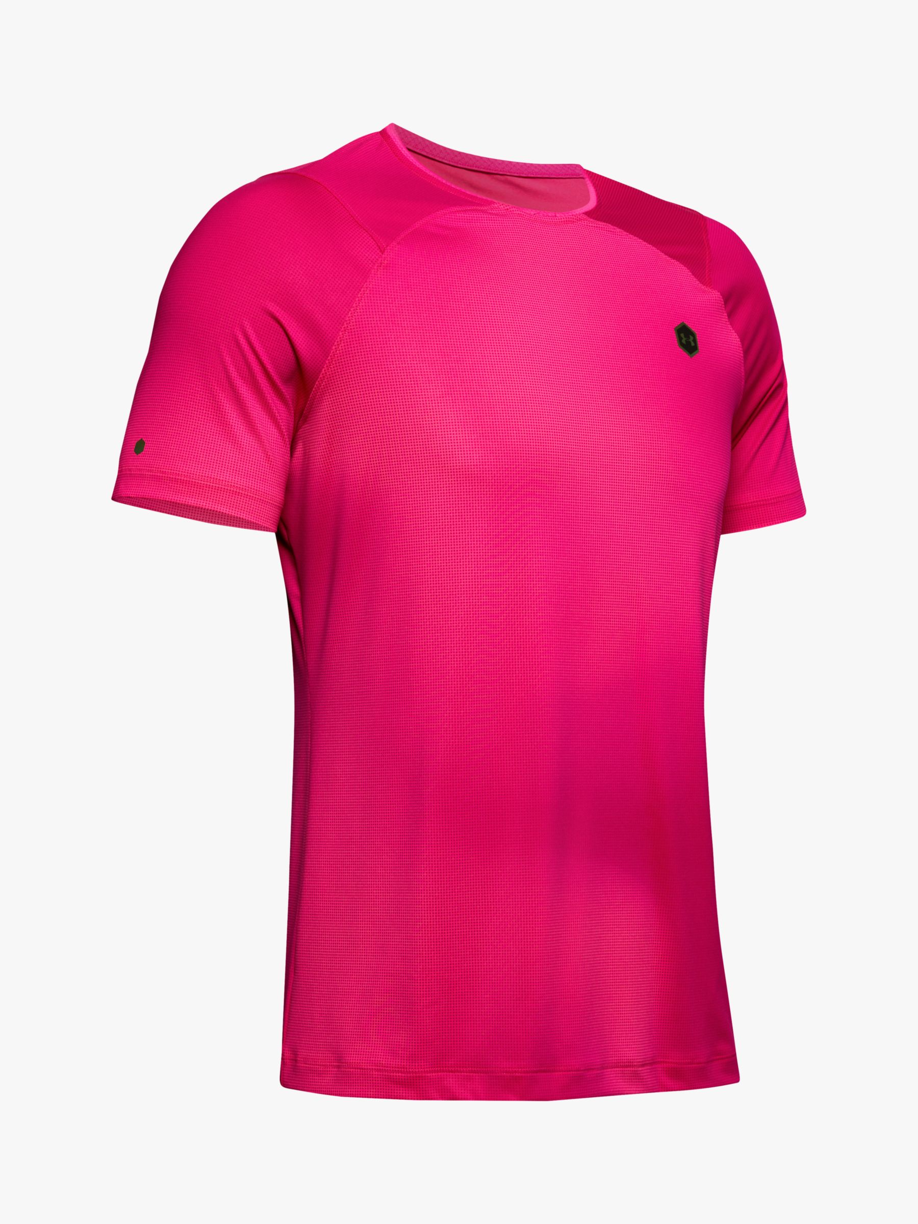 Under Armour Rush Mens Training Top Pink Fitted Short Sleeve Gym Workout T-Shirt 