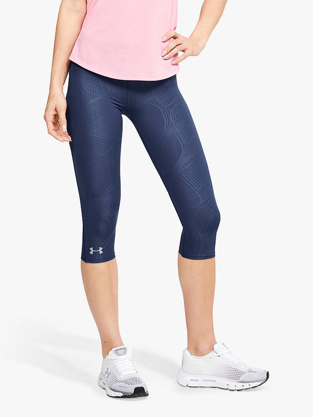 Under Armour Fly Fast Printed Capri Running Tights, Blue Ink