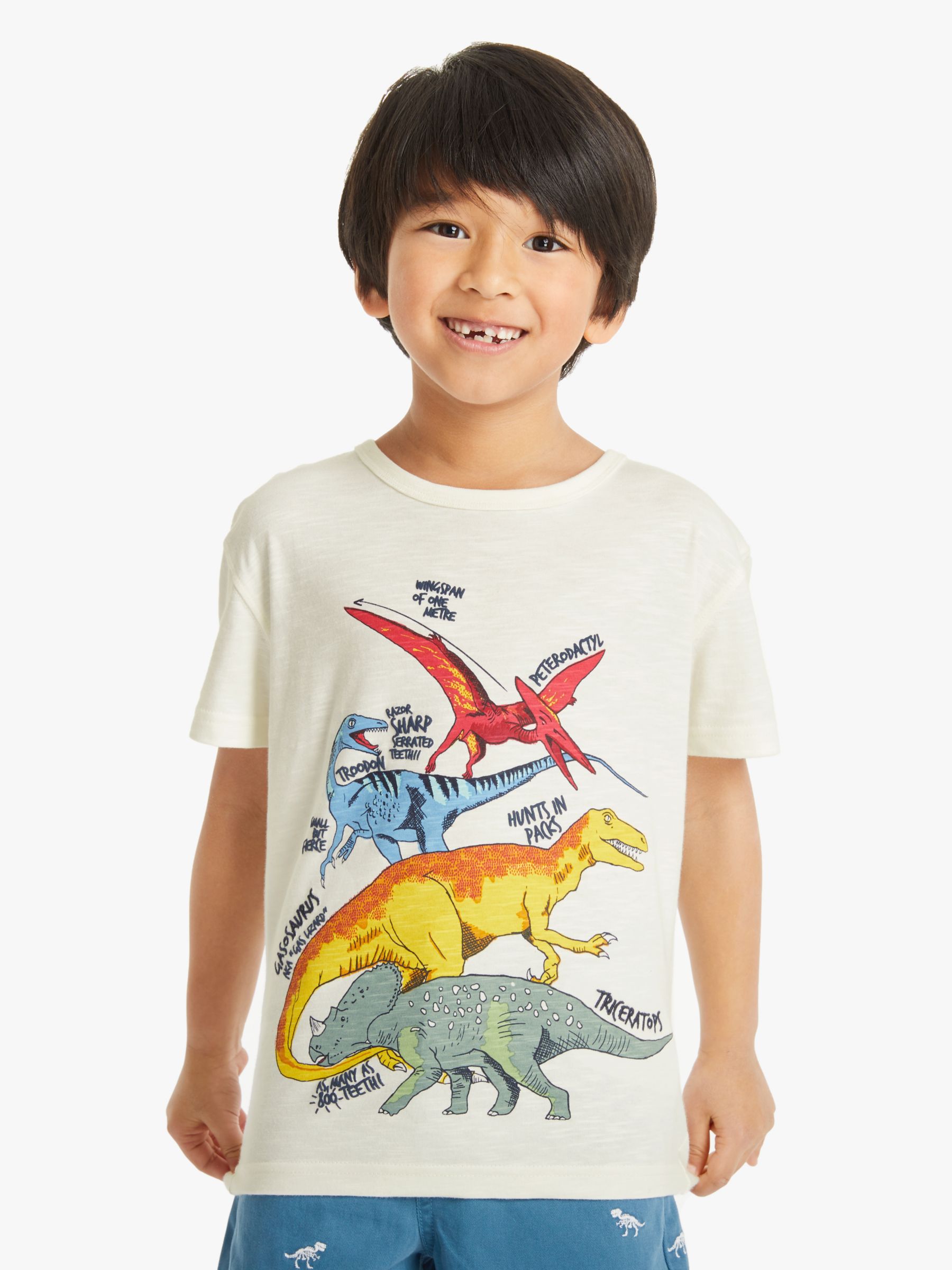 John Lewis & Partners Boys' Dinosaur Print T-Shirt, White