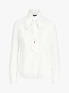 Polo Ralph Lauren Tie Neck Shirt, White, 10