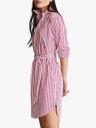 Polo Ralph Lauren Stripe Long Sleeve Shirt Dress, Pink/White