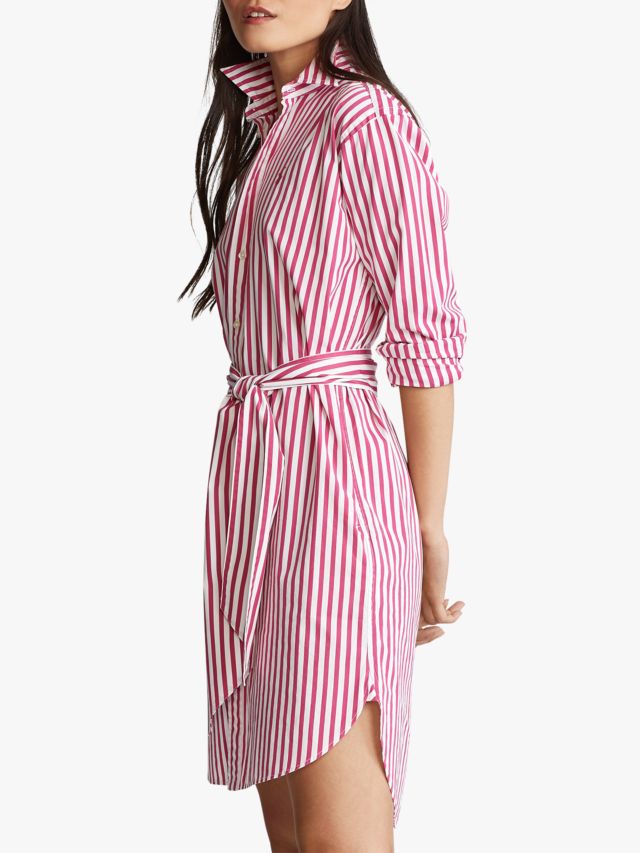 Polo Ralph Lauren Stripe Long Sleeve Shirt Dress, Pink/White, 10