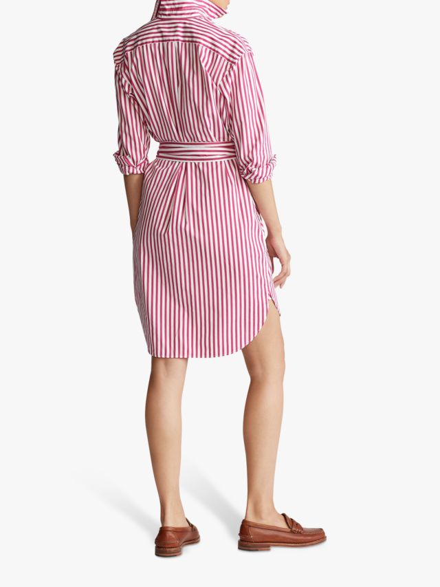 Polo Ralph Lauren Stripe Long Sleeve Shirt Dress, Pink/White, 10